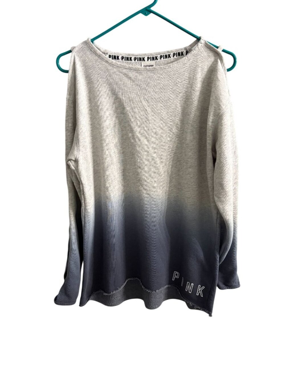 Victoria's Secret PINK Gray & Navy Ombre Cutout Sleeve Sweatshirt Top Womens XS